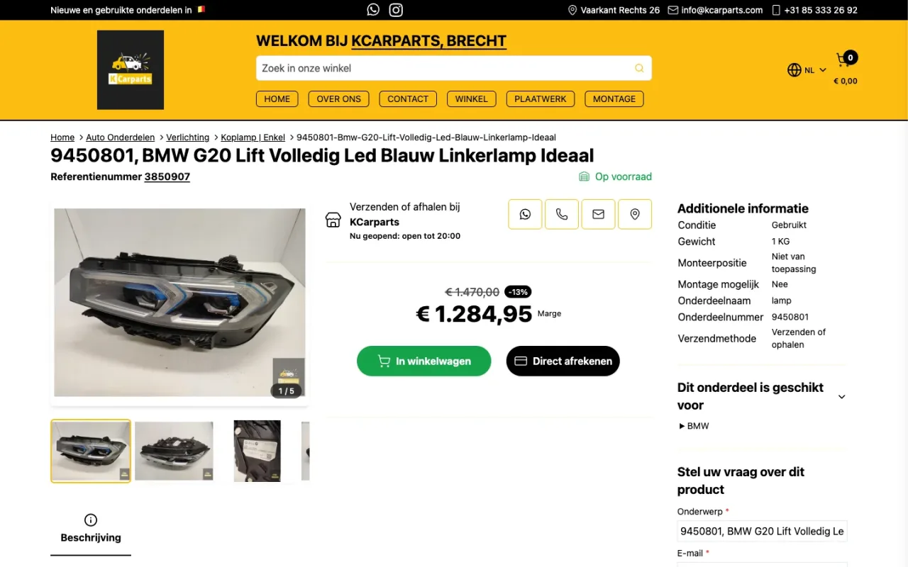 MeetAds webshop productpagina met hoge-resolutie foto’s en velgen-specs