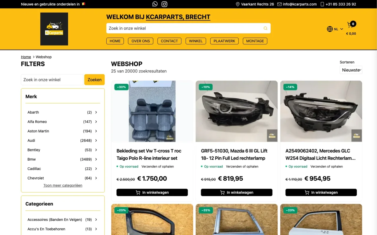 Auto onderdelen webshop met zoekfunctie op OEM-nummer en model
